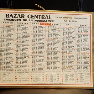 Calendrier (Champion de la Nouveaute 1977) Fort de France VTG French Calendar